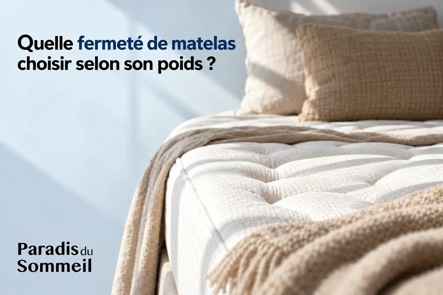 Question: Quelle fermeté de matelas choisir selon son poids ?, avec lit en sommier et linge de lit Paradis du Sommeil à Question: Quelle fermeté de matelas choisir selon son poids ?, avec lit en sommier et linge de lit Paradis du Sommeil à